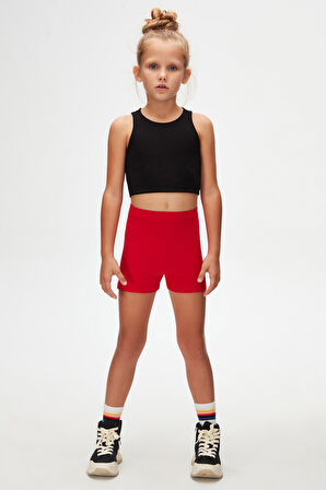 Açık Kırmızı Basic Kız Çocuk Dans Şort