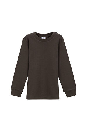 Kahverengi Basic Kız Çocuk Çıtçıtlı Sıfır Yaka Kışlık Uzun Kol Tişört
