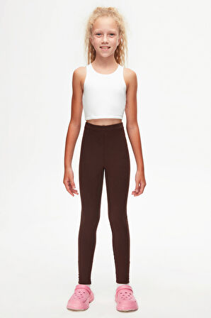 Kahverengi Basic Kız Çocuk Kışlık Tayt