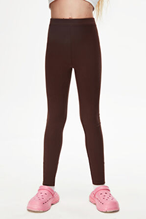 Kahverengi Basic Kız Çocuk Kışlık Tayt