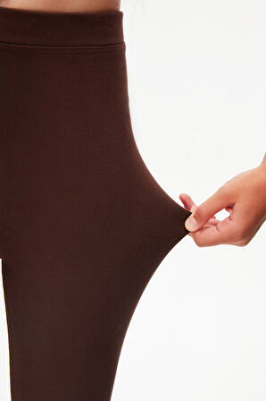 Kahverengi Basic Kız Çocuk Kışlık Tayt