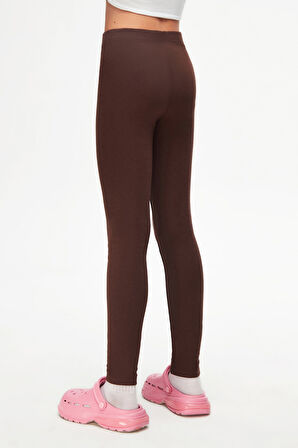 Kahverengi Basic Kız Çocuk Kışlık Tayt