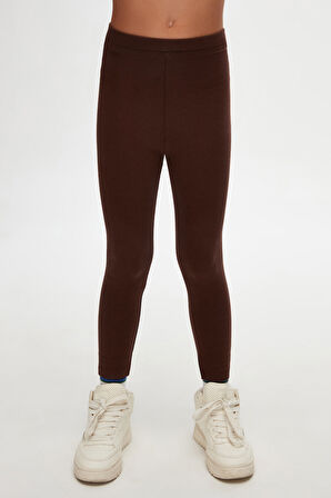 Kahverengi Basic Kız Çocuk Yazlık Tayt