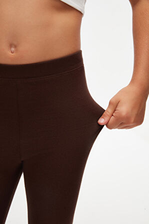 Kahverengi Basic Kız Çocuk Yazlık Tayt