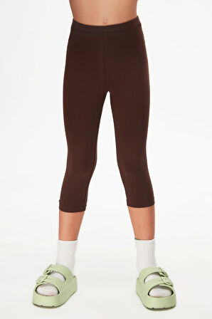 Kahverengi Basic Kız Çocuk Diz Altı Tayt Kapri