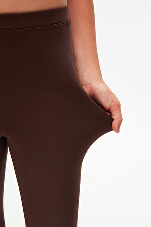 Kahverengi Basic Kız Çocuk Diz Altı Tayt Kapri