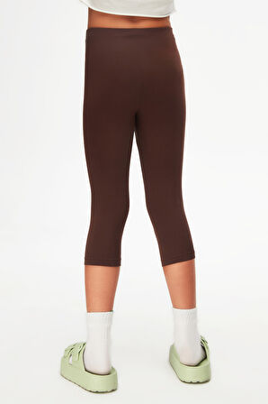 Kahverengi Basic Kız Çocuk Diz Altı Tayt Kapri