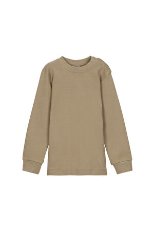 Sütlü Kahve Basic Kız Bebek Çıtçıtlı Yaka Kışlık Uzun Kollu Tişört