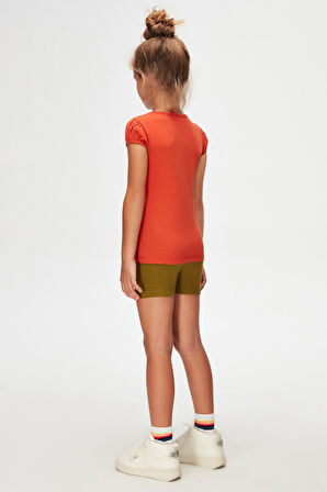 Kiremit Basic Kız Çocuk Sıfır Yaka Karpuz Kol Tişört