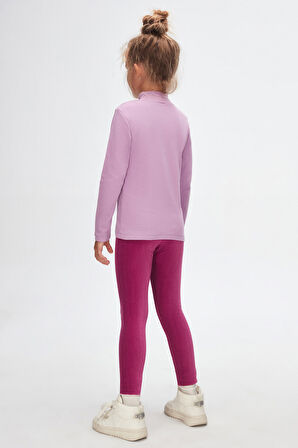 Lila Basic Kışlık Yarım Balıkçı Yaka Uzun Kollu Kız Çocuk Tişört