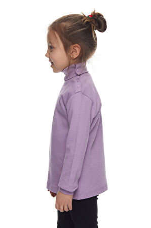 Lila Basic Kız Çocuk Çıtçıtlı Tam Balıkçı Yaka Şardonlu Kışlık Uzun Kollu Tişört