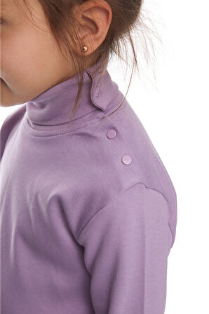 Lila Basic Kız Çocuk Çıtçıtlı Tam Balıkçı Yaka Şardonlu Kışlık Uzun Kollu Tişört