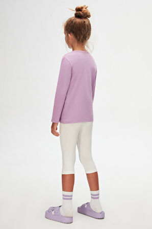 Lila Basic Unisex Çocuk Mevsimlik Sıfır Yaka Uzun Kollu Tişört