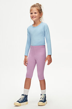 Lila Basic Kız Çocuk Diz Altı Tayt Kapri