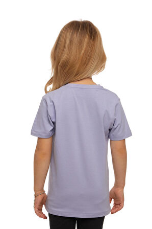 Açık Lila Basic Unisex Çocuk Sıfır Yaka Kısa Kollu Tişört