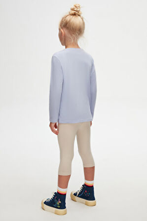 Açık Lila Basic Unisex Çocuk Mevsimlik Sıfır Yaka Uzun Kollu Tişört