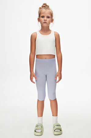 Açık Lila Basic Kız Çocuk Diz Altı Tayt Kapri