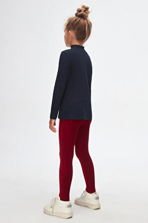 Koyu Lacivert Basic Kışlık Yarım Balıkçı Yaka Uzun Kollu Kız Çocuk Tişört