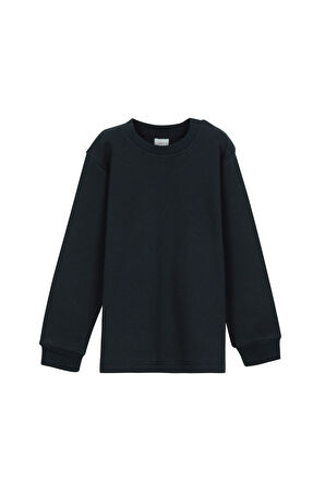 Koyu Lacivert Basic Kız Bebek Çıtçıtlı Yaka Kışlık Uzun Kollu Tişört