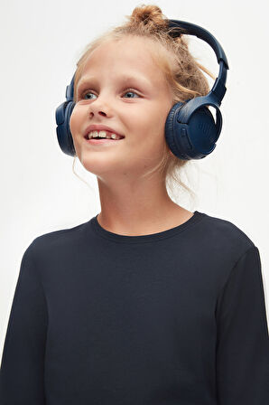 Koyu Lacivert Basic Unisex Çocuk Mevsimlik Sıfır Yaka Uzun Kollu Tişört