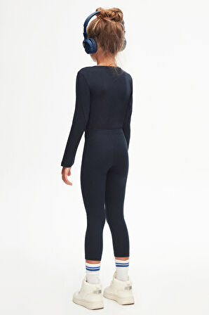 Koyu Lacivert Basic Kız Çocuk Yazlık Tayt