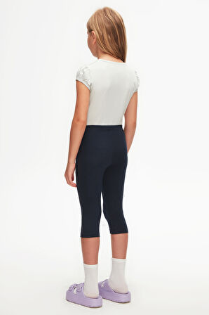 Koyu Lacivert Basic Kız Çocuk Diz Altı Tayt Kapri