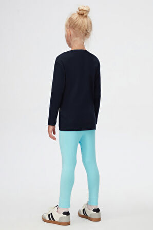 Koyu Lacivert Basic Unisex Çocuk Kışlık Sıfır Yaka Uzun Kollu Tişört