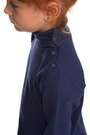 Açık Lacivert Basic Kız Çocuk Çıtçıtlı Tam Balıkçı Yaka Şardonlu Kışlık Uzun Kollu Tişört