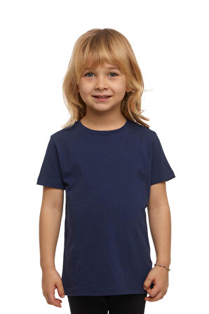 Açık Lacivert Basic Unisex Çocuk Sıfır Yaka Kısa Kollu Tişört