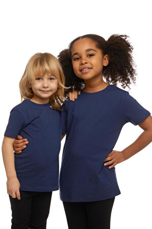 Açık Lacivert Basic Unisex Çocuk Sıfır Yaka Kısa Kollu Tişört