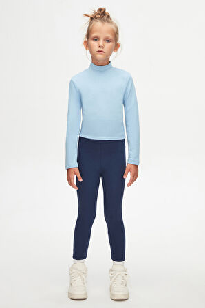 Açık Lacivert Basic Kız Çocuk Kışlık Tayt