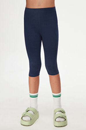 Açık Lacivert Basic Kız Çocuk Diz Altı Tayt Kapri