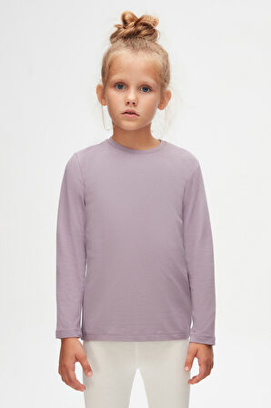 Soft Lila Unısex Sıfır Yaka Uzun Kollu Tişört