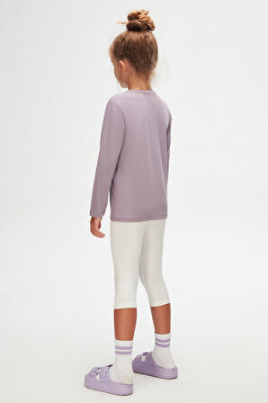 Soft Lila Unısex Sıfır Yaka Uzun Kollu Tişört