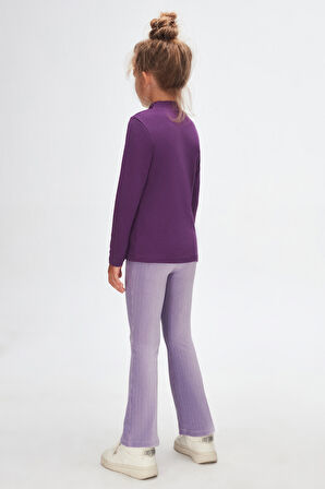 Mor Basic Kışlık Yarım Balıkçı Yaka Uzun Kollu Kız Çocuk Tişört
