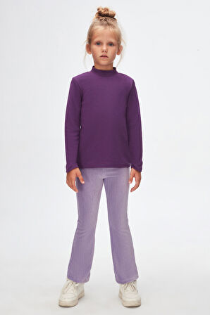 Mor Basic Kışlık Yarım Balıkçı Yaka Uzun Kollu Kız Çocuk Tişört