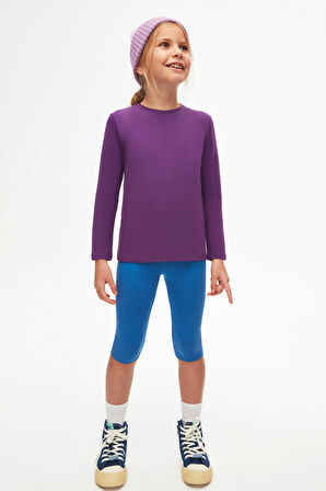Mor Basic Unisex Çocuk Mevsimlik Sıfır Yaka Uzun Kollu Tişört