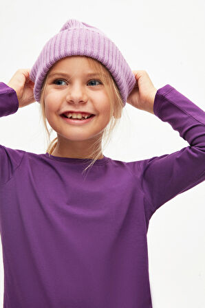 Mor Basic Unisex Çocuk Mevsimlik Sıfır Yaka Uzun Kollu Tişört