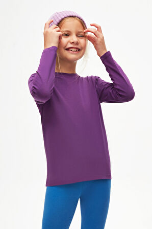 Mor Basic Unisex Çocuk Mevsimlik Sıfır Yaka Uzun Kollu Tişört