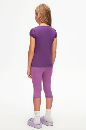 Mor Basic Kız Çocuk Sıfır Yaka Karpuz Kol Tişört