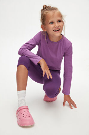 Mor Basic Kız Çocuk Diz Altı Tayt Kapri