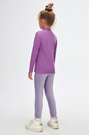 Açık Mor Basic Kışlık Yarım Balıkçı Yaka Uzun Kollu Kız Çocuk Tişört