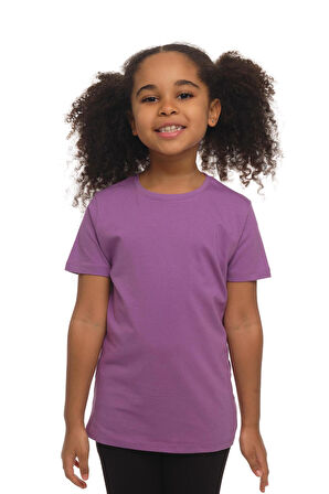Açık Mor Basic Unisex Çocuk Sıfır Yaka Kısa Kollu Tişört