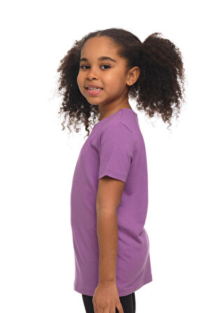 Açık Mor Basic Unisex Çocuk Sıfır Yaka Kısa Kollu Tişört