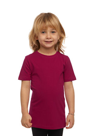 Mürdüm Basic Unisex Çocuk Sıfır Yaka Kısa Kollu Tişört