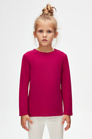 Mürdüm Basic Unisex Çocuk Mevsimlik Sıfır Yaka Uzun Kollu Tişört