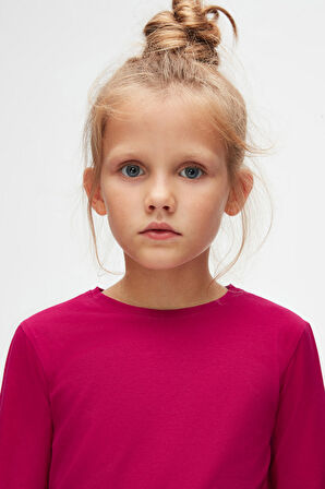 Mürdüm Basic Unisex Çocuk Mevsimlik Sıfır Yaka Uzun Kollu Tişört