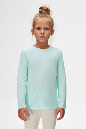 Mint Basic Unisex Çocuk Mevsimlik Sıfır Yaka Uzun Kollu Tişört
