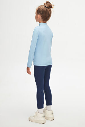 Koyu Mavi Basic Kışlık Yarım Balıkçı Yaka Uzun Kollu Kız Çocuk Tişört