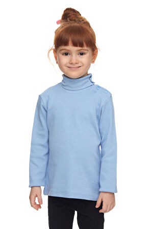 Koyu Mavi Basic Kız Çocuk Çıtçıtlı Tam Balıkçı Yaka Şardonlu Kışlık Uzun Kollu Tişört